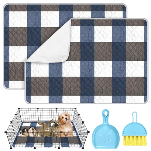2 Pack Large Guinea Pig Cage Liner with Cleaning Tool Set, Hamster Pee Pad Bedding Washable &Air Dried Pee Pad, Absorbent Rabbit Cage Liner for Small Animals Chinchillas Rabbits Bunny 31''x 47''