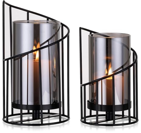 Windlicht Glas Kerzenständer Deko Schwarz: Romadedi Kerzenhalter Metall Mit Glaszylinder für Kerzen Tischdeko Windlichter Outdoor für Wohnzimmer Schlafzimmer Modern Home Deko