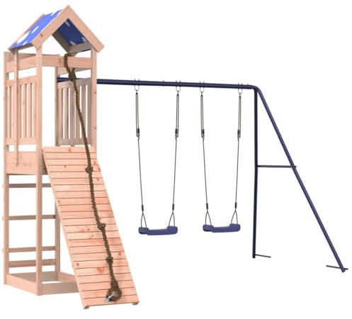 vidaXL Spielturm, Klettergerüst mit Kletterwand Seil Schaukeln, Kinder Kletterturm Spiel-Zubehör für Garten, Holz Spielplatz Spielhaus, Massivholz Douglasie