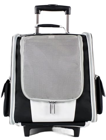 Katzenbox Transporttasche Katze Katzentransportwagen Mit 4 Rädern, Faltbarer Trolley, Tragbarer Welpen-Reisegepäckwagen Transportbox Katze(Color:Svart)