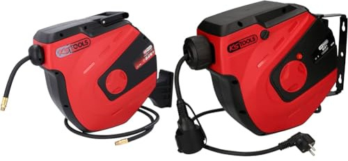 KS Tools Enrouleur de Tuyau d'Air et d'Eau Mural - 15m - 1/4 Pouce - 515.3440 & 150.4217 - Electrique, 3x1,5mm² - Rallonge Electrique