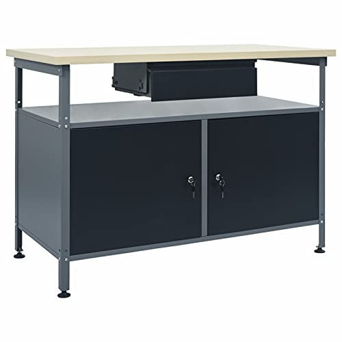 Faroom Banco de Trabajo con Cajones y Armario con Llave, Mesa de Trabajo, Banco de Trabajo Taller, Mesa de Soldadura, Banco de Carpintero, Banco Herramientas 120 x 60 x 74 cm