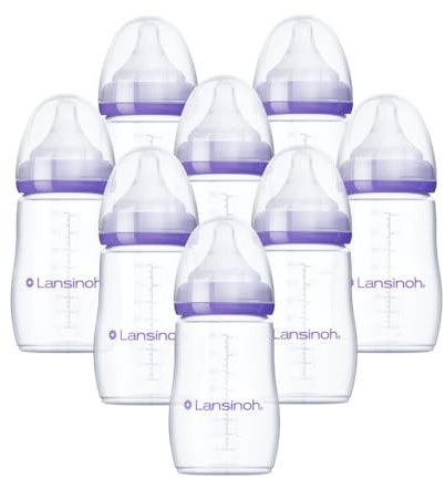 Lansinoh Anti Colic Baby Bottles - 8 240ml - Naturalwave® Teats Reduce Nipple Confusion - BPA & BPS-Free - Stackable lids for Breastmilk Storage in Fridge or Freezer - Breastfeeding Bottle