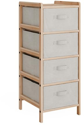Vicco Kommode Bruno, Beige, 34.5 x 86 cm | mit 4 Stoffschubladen, zur Aufbewahrung von Wäsche und kompatibel mit Bruno-Serie