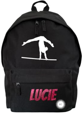 La Fabrique d'EC Sac à Dos Noir pour Le Sport personnalisé avec prénom et Figure de Sport (Gym GAM/GAF - Foot - Basket - Tennis - Handball - Judo)