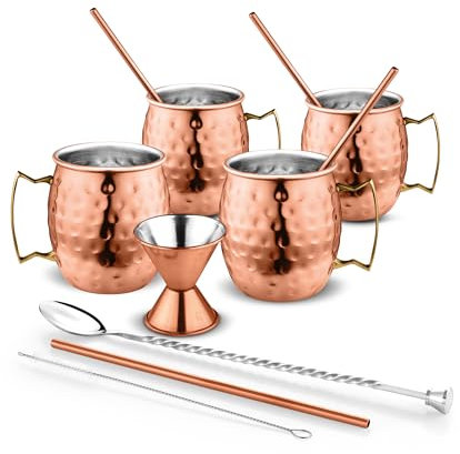 Avador handgjorda 100 % ren koppar Moskva Mule muggar hamrad yta 47 ml. Presentset (11 st rostfritt stål Moskva-mule)