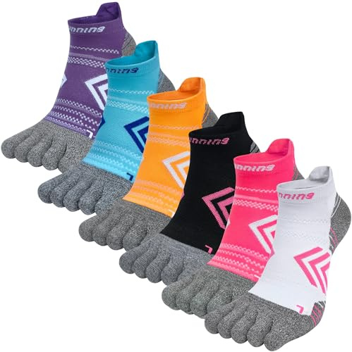 Kevaler Calcetines de Correr Mujer Algodón Calcetines Cinco Dedos Separados de Deporte Tobilleros Amortiguado Running para Deporte Yoga Viajes - 6 Pares