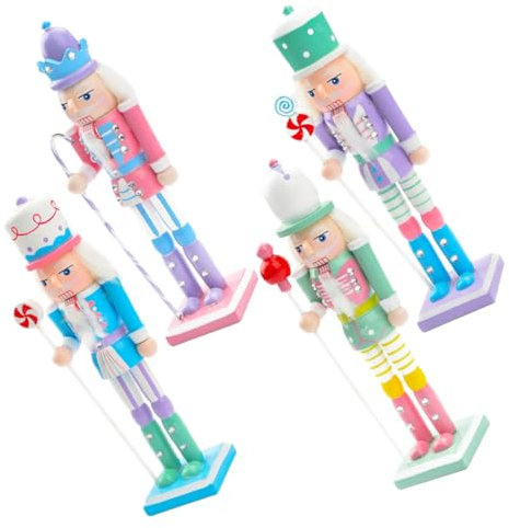 HOLIDYOYO Set di 4 Decorazioni Natalizie Soldatini in Legno da 18 Cm, Ornamentazioni da Tavolo Eleganti e Facili da Pulire per Festa a Tema Natale