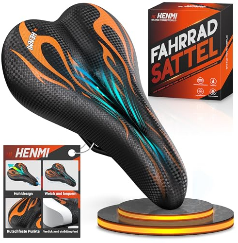HENMI Sella per bicicletta da uomo e da donna, morbida, confortevole, traspirante, ammortizzante, ergonomica, per mountain bike, trekking, e-bike, bici da corsa, bici