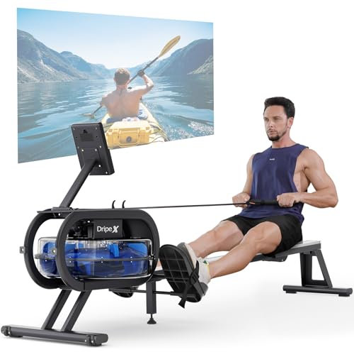 Dripex Rowing Machines for Home Gym, Water Rowing Machine, Adjustable 6 Levels Water Resistance, 150KG Weight Capacity, Bluetooth, LCD Monitor & Tablet Holder for Full Body Workout