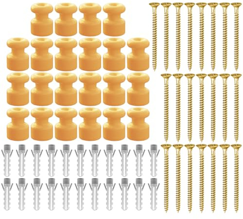 OASHISU Lot de 22 isolateurs en porcelaine pour câble tressé textile pour installation électrique vintage, Support Isolant pour Câble Tressé, Isolateurs Céramiques Vintage, doré brillant Ø 18 mm