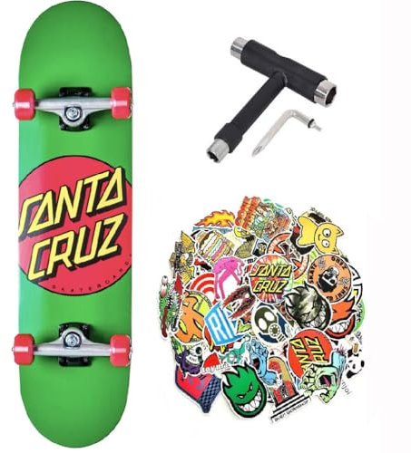 Santa Cruz skateboard Professioneller Full Dot Fortgeschrittener Unisex Erwachsene mit Einstellwerkzeug und 50 Stickern (Full Dot Green, 7.8)