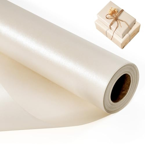 Off White Wrapping Paper Roll, Reversible Pearly-Lustre Gift Wrap Paper Perfect for Wedding, Valentine's Day, Birthday, Christmas, Baby Shower - 43cm x 10m