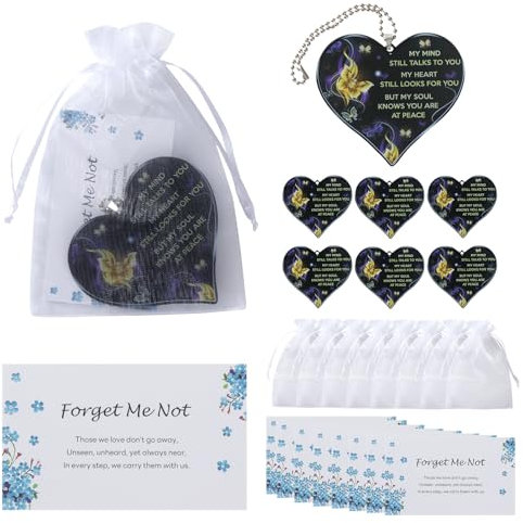 Vukehon Funeral Favors 50 Sets for Guests, Heart Charms | Memorial Prayer Cards for Celebration of Life Favors, Funeral Keepsakes for a Memorial Service, Bulk Ideas Sympathy Gifts Funeral Products