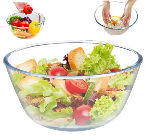 Veesper Glasschale, 91oz Salatschale Mikrowelle Safer Glas Mischglas -Servierschale, klare Glasschalen rund Servierglas Salatschale für Salate, Dessert