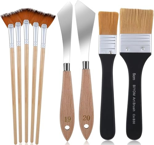 9 Stück Malmesser Set, Flachpinsel und Fächerpinsel Edelstahl Palettenmesser spachtel acrylmalerei Künstler landschaftspinsel Ölfarben Pinsel für Leinwand Acryl Ölgemälde