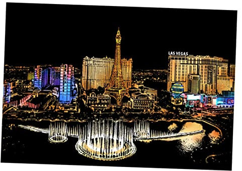 Lurrose Diy-kratzbild Mit Las Vegas Nocturne Thema Zum Selberkratzen Kratzpapier Mit Bambusstab Und Vergoldetem Pinsel Matte Beschichtung Mit Leuchtenden Farben Darunter