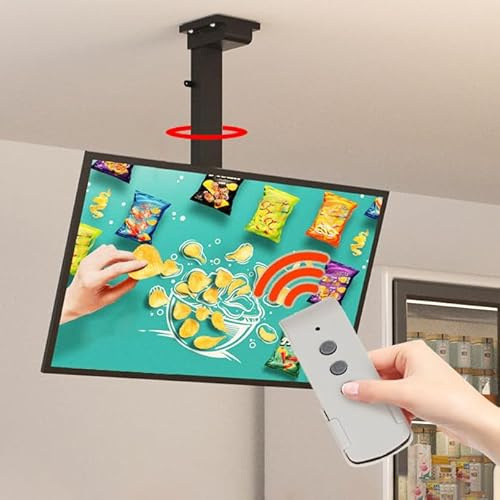 supporto tv motorizzato, Rotazione di 360° staffa tv motorizzata da soffitto per Schermi da 32-70 Pollici, Sollevamento regolabile in altezza 130cm, Fino a 60kg (360° Rotation 90-220)