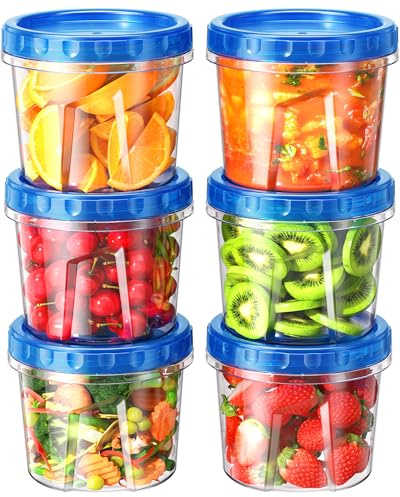 BiuLeon 6 Pack-24 oz Freezer Storage Containers, Plastic Food Storage Containers with Twist Top Lids, BPA Free and Reusable Soup Containers with Lids, Leakproof/Microwave/Dishwasher Safe