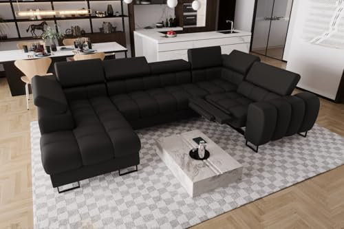 Friderik Hörnsoffa Aspen MAX II Relax lädersoffa U-form sovfunktion 198 x 350 x 170 cm sänglåda (svart, höger)