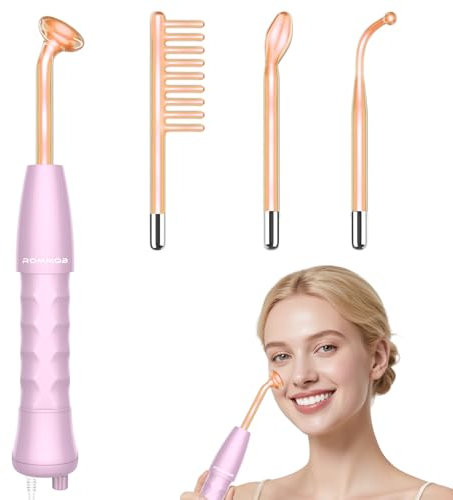 High Frequency Wand - ROMMQB Professional High Frequency Facial Machine with 4 Orange Neon Tubes, Portable Skin Therapy Wand Device for Skin Tightening, Wrinkles, Acne, Hair Growth Skincare Tools