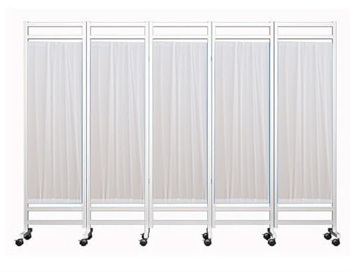 5 Panel Room Divider Folding Privacy Screen, Outdoor Retractable Partition for Patio Privacy, Portable Screen on Wheels, Mobile Separator(Beige) (Blue)