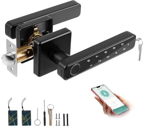 Smart Door Lock, 5 in 1 Smart Door Knob with Smart APP/Fingerprint/IC Cards/Password/Backup Keys,Biometric Identification Fingerprint Key Digital NFC, Code Locks for Home, Office, Hotel