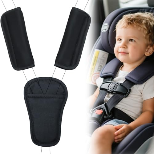 3 Pads Set Baby Sicherheitsgurt Schulterpolster,Gurtpolster Kinder, Gurtbezüge Kinderwagen,Universal Soft Seat Belt Kissen,Für Kinderautositze,Gurtbezüge,Autositz,Schulterkissen (Schwarz)