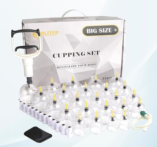 Schröpftherapie Set 24 Tassen, Große Größe V2.0 für Frauen Männer Vakuum Cup für Körper Muskel Rücken Schmerzlinderung Massage Saugen Cellulite Saugnapf Gerät Cups Schröpftherapie Set