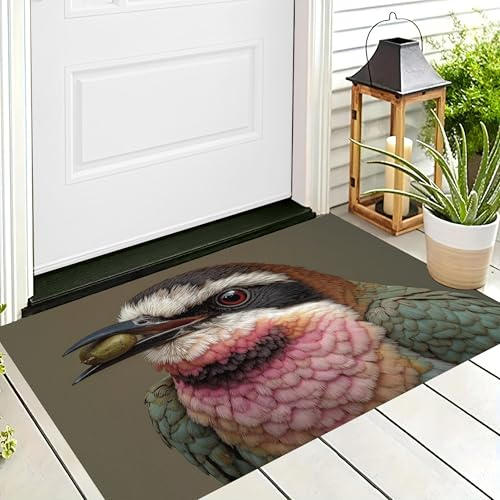 ALTCIRNMD Tapis De Porte Imprimé Rose Vert Guêpier Figuier 90X150Cm Paillassons Intérieur Résister À La Saleté Antidérapant Peinture À l'huile d'animaux