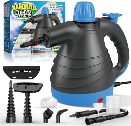 Steam Cleaner, Hand Held Steamer for Home Car, 9 Accessories Carpet Furniture Cleaner Machine, Portable Steaming Cleaner for Couch Grout Upholstery Floor Window Glass Bathroom Toilet Shower Kitchen