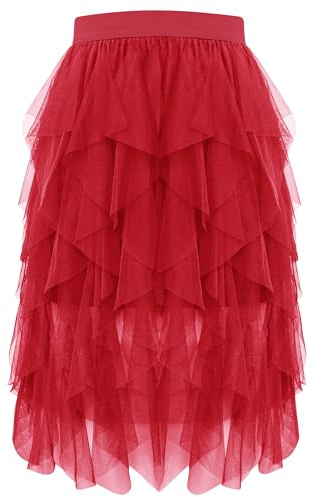 Wikoan Damen Tüllrock Lang Petticoat Tütü Hoher Taillierter Faltenrock Unregelmäßig A-Linie Ballett Tutu Rock Midirock Sommerrock Tüllrock Karneval