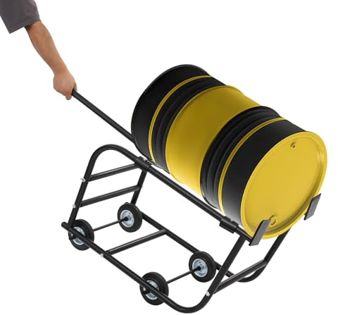 Trommelwagen Fasswagen, 600 lbs Tragkraft Rollen für 55 Gallon Fass, Stahl Transportwagen Schwarzer Fassroller für Werkstatt, Lager, Garage, Industrie (Schwarz)