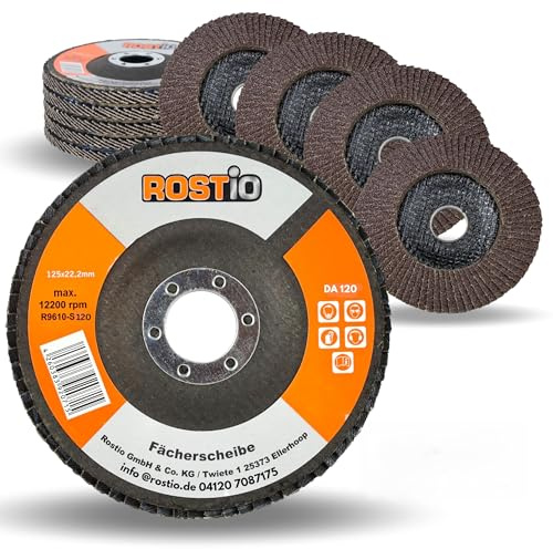 10 x Rostio Fächerscheibe 125 mm Stahl Fächer-Schleifscheibe Braun Normalkorund Flex/Winkelschleifer (Korn 120)