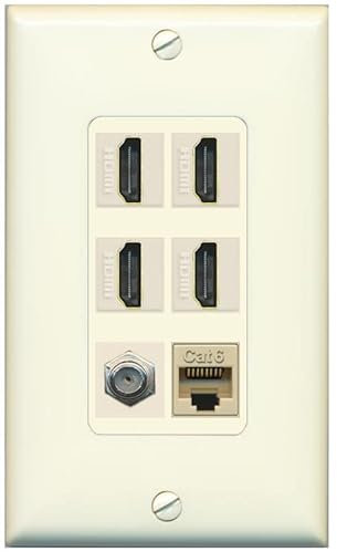 Riteav – 4 porte HDMI 1 cavo coassiale tv- F-Type 1 CAT6 Ethernet bianco piastra da parete decorativo Light Almond