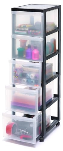 Iris Ohyama Cassettiera in Plastica con ruote, 5 Cassetti Grandi, Nero, Maniglie facili da tirare, Organizzatore, Per Camera Da Letto, Bagno, Scuola e Ufficio, Senza BPA, Contenitore, DC-305