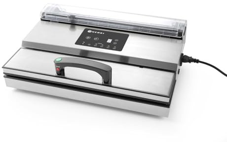 HENDI Vakuumiergerät, Vakuum-Verpackungsmaschine, Verwendbar mit HENDI Beutelrollenhalter 970638, Schweißleiste: 420mm, Doppelpumpe: 16 l/min, 230V, 650W, 490x260x(H)145mm, Edelstahl