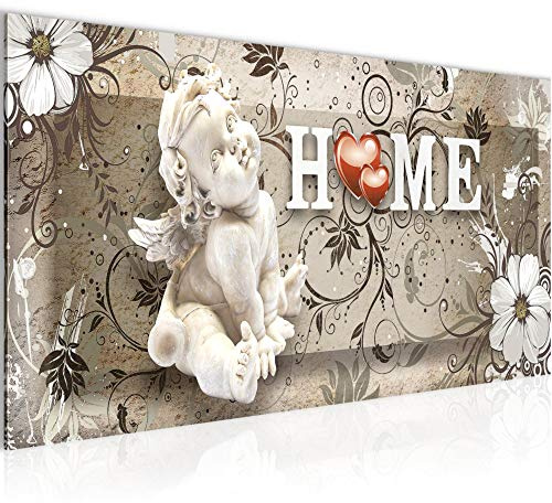 Runa Art Wandbild Engel Vintage 1 Teilig 100 x 40 cm Modern Bild auf Vlies Leinwand Home Herz Wohnzimmer Schlafzimmer Beige 030812a