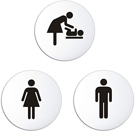 WC-Schilder Damen Herren Wickelraum 3er Set Aluminiumschilder Ø 100 mm Hintergrund lichtgrau UV-beständig selbstklebend Nr.54110