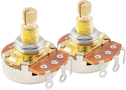 Musiclily Pro A1Meg Poti Metrisch Messinggewinde Split Shaft 9,5mm 2er Set | Logarithmisch Potentiometer, für E-Gitarre und Bass