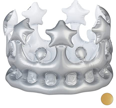 Relaxdays Corona Cumpleaños Hinchable, PVC, 16 x 21 cm | Accesorio para princesa, rey, JGA, corona de cumpleaños, diversión