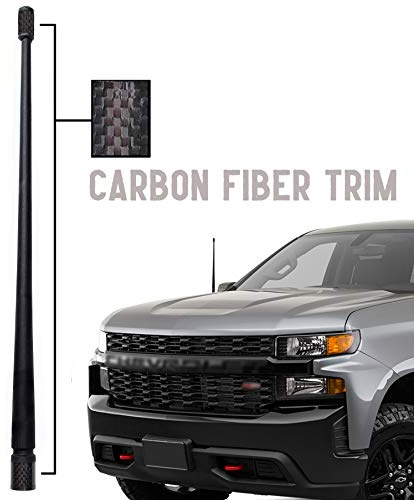 Votex - The Spartan - 13 3/4 Inch Short Flexible Rubber Antenna fits Chevrolet Silverado 1500, 2500, 3500 | GMC Sierra 1500,2500,3500 Accessories - Black Carbon Fiber Trim - Tuned Internal Copper Coil