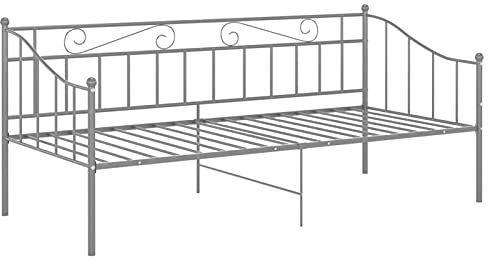 Tidyard Schlafsofa Bettgestell Tagesbett Metallbett Bettsofa Einzelbett Bett G?stebett Sofabett Sofa Couch Jugendbett Grau Metall 90x200cm