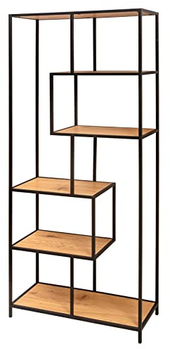 Bücherregal SLIM LINE 77cm - schwarz natur - Holzwerkstoff Metall | 6 Regalböden, Industrial Design, Wildeichen-Optik, 10 kg Belastbarkeit, viel Stauraum, pflegeleichte Oberfläche