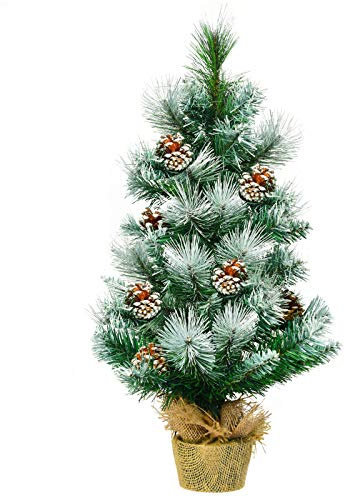 LIFEZEAL 60cm Mini-Weihnachtsbaum Künstlich, schneebedeckter Christbaum Tisch mit Tannenzapfen, Kleiner Tannenbaum Kunstbaum für die Tischplatte, inkl. Zementständer