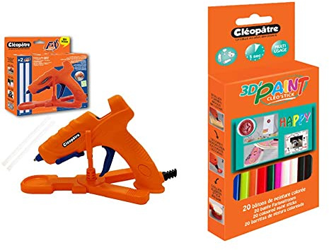 Cléopâtre Mini Pistolet à colle 20 W + 1 Support + 2 Batons & PO20RPC - Cléo'STICK 3D Paint - Boîte de 20 Bâtons de peinture pour CléoGun