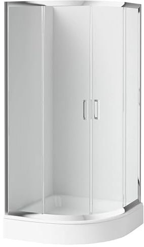 KOLMAN Duschkabine mit Duschwanne 80x80 185 cm Funkia + Alex, Halbrund, Weiß, Eckeinstieg, Duschabtrennung 5mm Gefrorenes Glas, Ablaufgarnitur Ø 50 mm