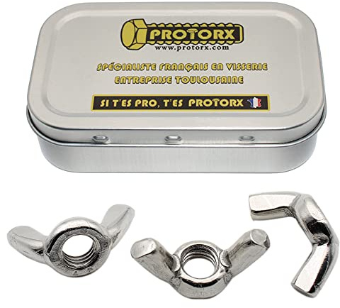 PROTORX Ecrou Papillon M8 : Boite 15 Pcs Visserie Inox | Ecrou Ailettes Acier A2 Anti-Rouille Usage Intérieur Extérieur | Boite Rangement Vis