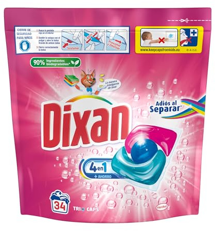 Dixan Adiós al Separar Total 4+1 Detergente en Cápsulas para Lavadora (34 Lavados), Jabón para la Ropa de Color, Limpieza, Luminosidad y Frescor en un Detergente