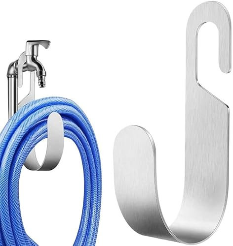 Earssa Stainless Steel Garden Hose Holder, Hook for Garden Hose, Wall Mount Water Hose Hanger for Wall Heavy Duty Metal Tube Stand, Hose Reel, Hose Organizer